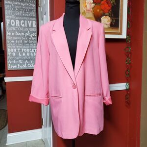 Vtg Sag Harbor Women's‎ 14 Blazer Salmon Square Pockets Collar 1 Button Closure